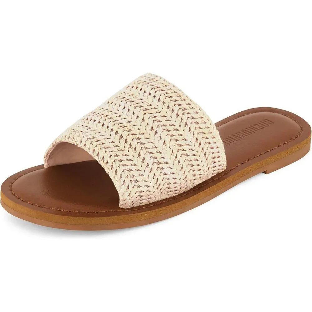 Women's Cream Carly Slide Sandal Vegan Leather Memory Foam Insole Shoes